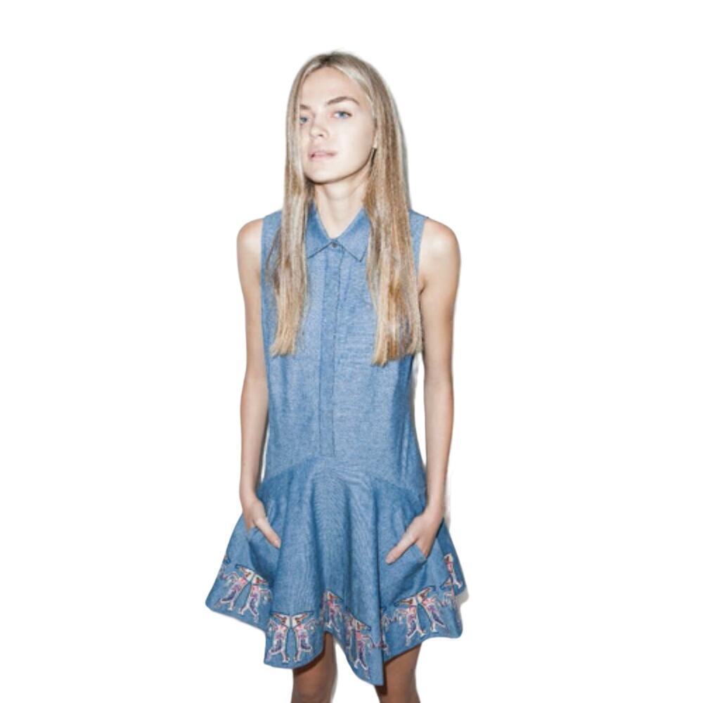 Elle Sasson Betty Sleeveless Shirtdress blue horses abstract size 40 8 medium